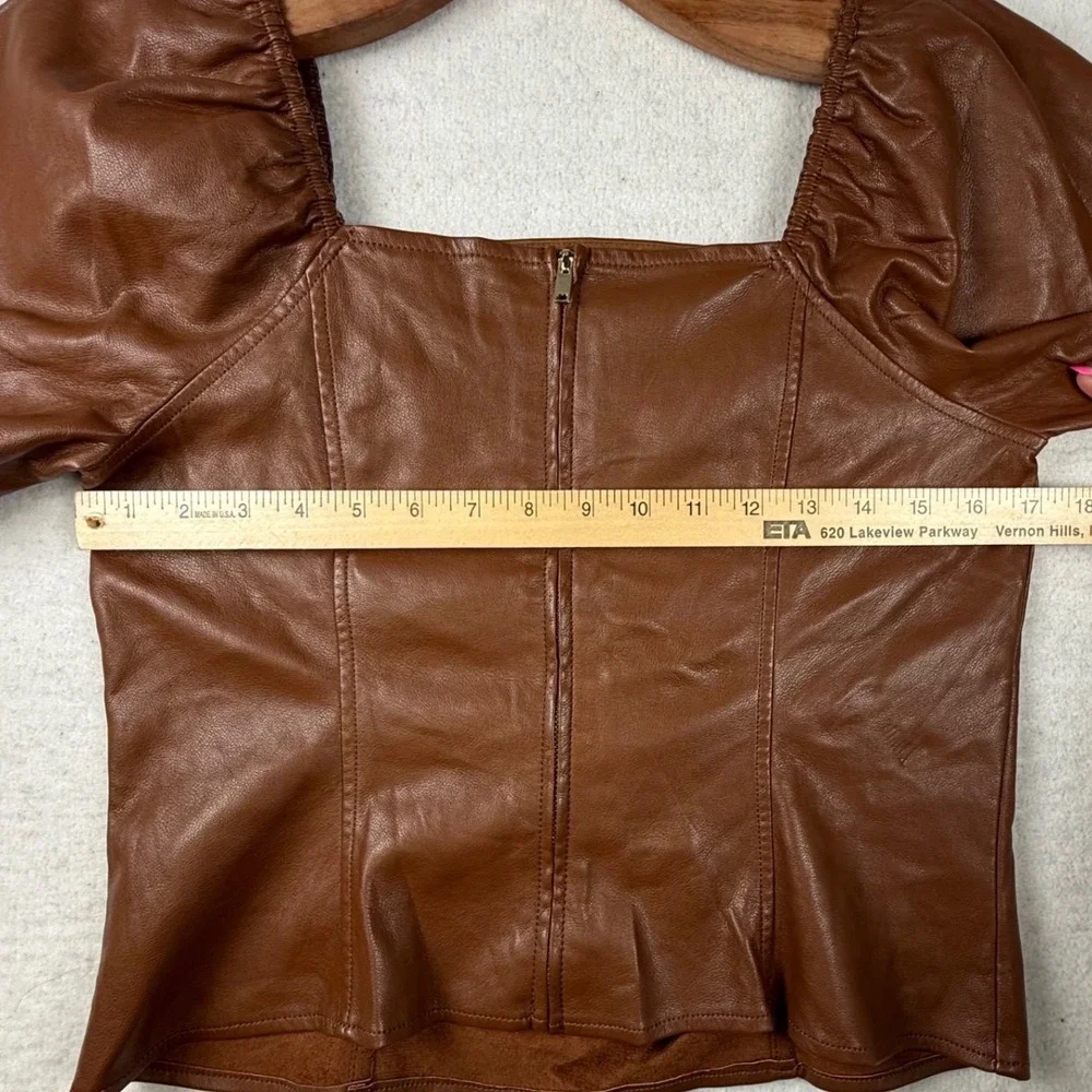 Marc New York Brown Faux Leather Puff Sleeve Top M romantic dark academia chic - Picture 8 of 10